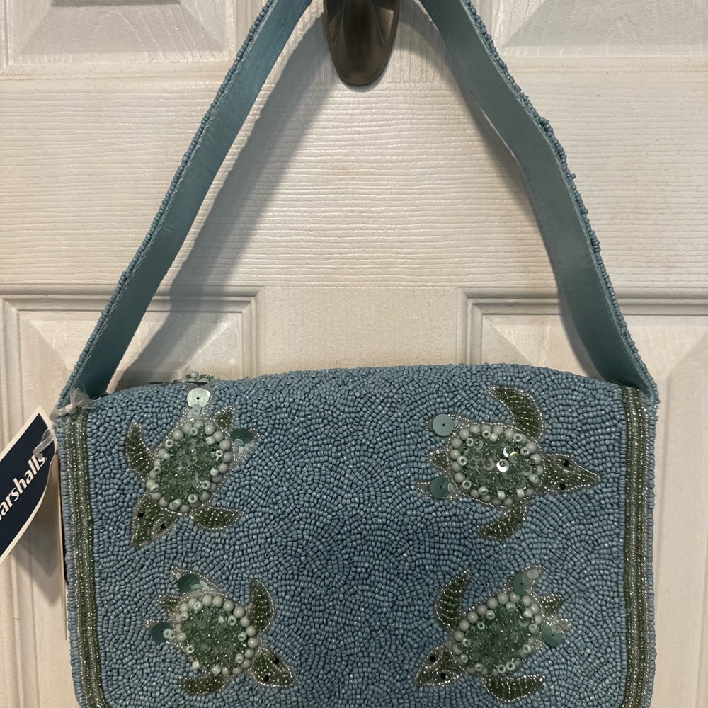 Viral Beaded Sea Turtle Blue Handbag crafted in India